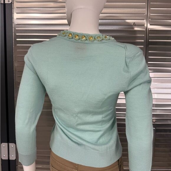 Tory Burch Green Embellished Women's Sweater Merino Wool XS - Picture 4 of 9